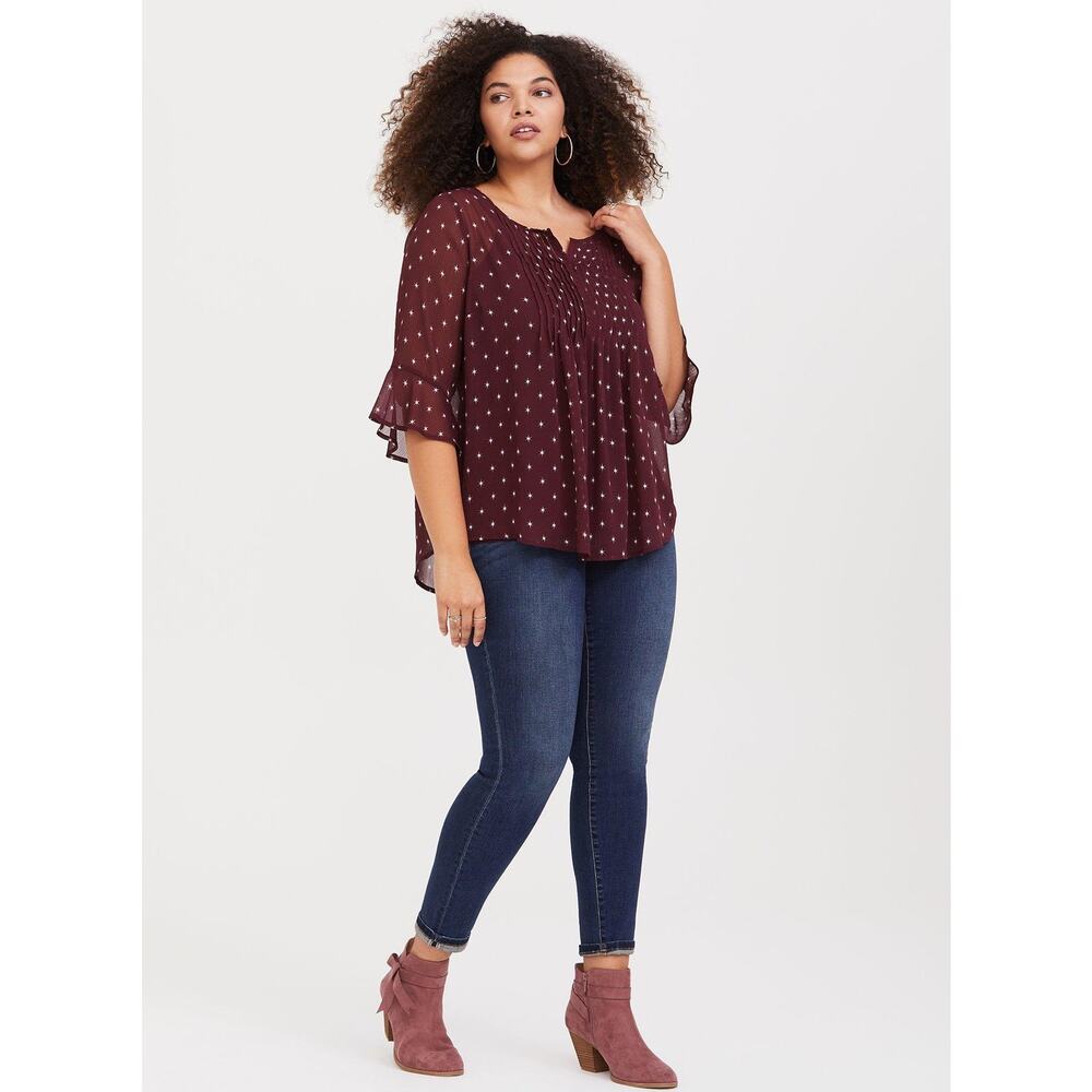 Torrid Pintuck Chiffon Blouse - Size 3(3X, 22-24) - Burgundy - Feminine!